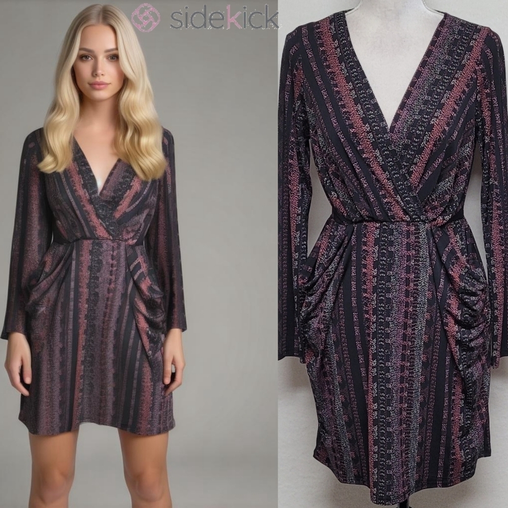 Bcbgeneration Burgundy Multi Surplice Neckline Lo… - image 1